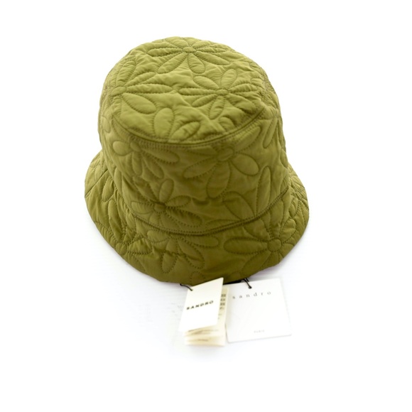 NWT Sandro Paris Quilted Daisy Drawstring Olive Green Bucket Hat Womens OS - Picture 2 of 6